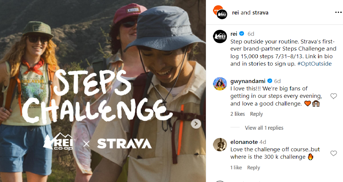 Instagram post from REI and Strava